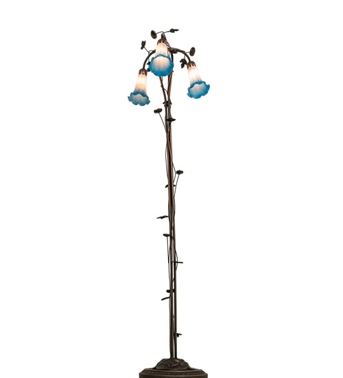 58" High Pink/Blue Tiffany Pond Lily 3 Light Floor Lamp