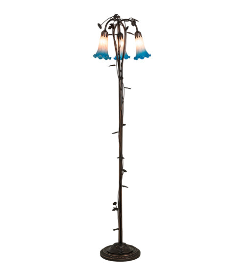 58" High Pink/Blue Tiffany Pond Lily 3 Light Floor Lamp