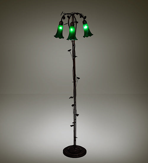 58" High Green Tiffany Pond Lily 3 Light Floor Lamp