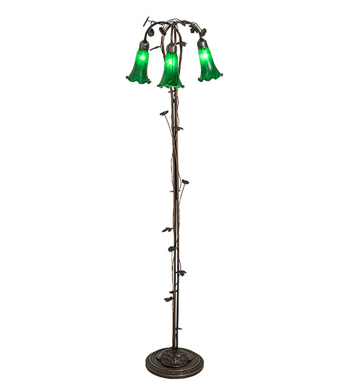 58" High Green Tiffany Pond Lily 3 Light Floor Lamp