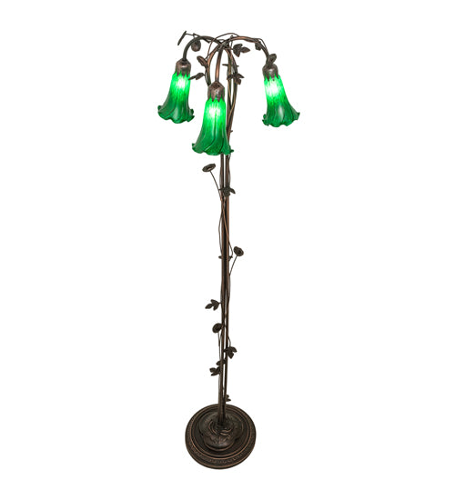 58" High Green Tiffany Pond Lily 3 Light Floor Lamp