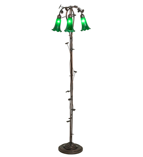 58" High Green Tiffany Pond Lily 3 Light Floor Lamp