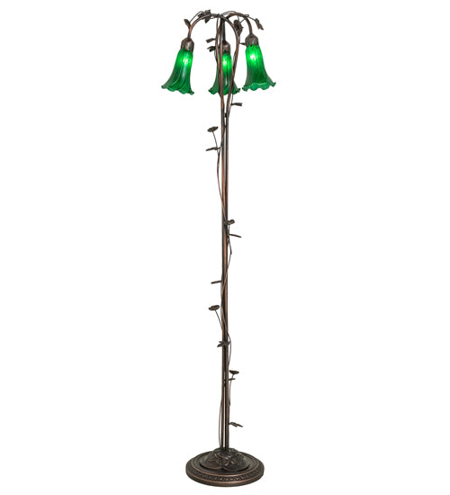 58" High Green Tiffany Pond Lily 3 Light Floor Lamp