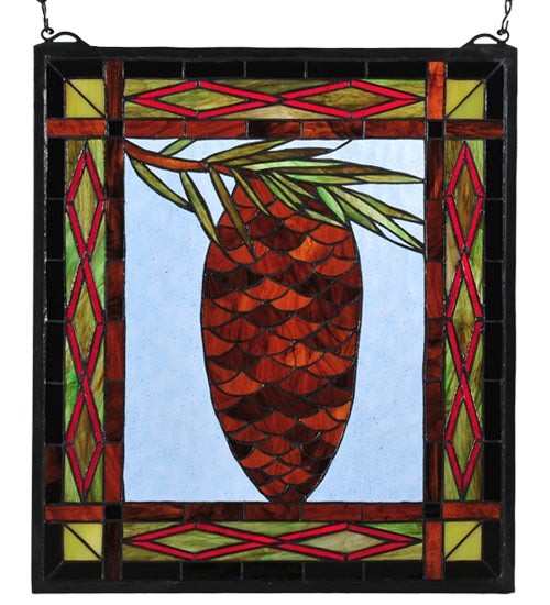 16" Wide X 18" High Pinecone Stained Glass Window