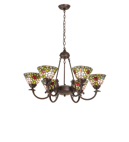 32" Wide Tiffany Rosebush 6 Light Chandelier