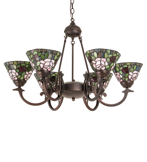 32" Wide Tiffany Rosebush 6 Light Chandelier