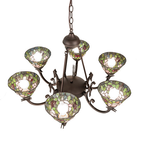 32" Wide Tiffany Rosebush 6 Light Chandelier