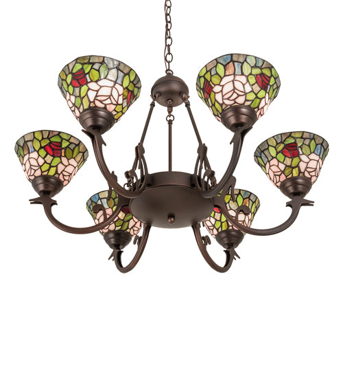 32" Wide Tiffany Rosebush 6 Light Chandelier