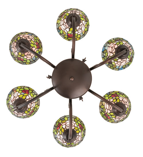 32" Wide Tiffany Rosebush 6 Light Chandelier