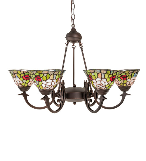 32" Wide Tiffany Rosebush 6 Light Chandelier