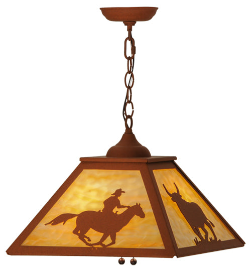 16"Sq Cowboy & Steer Pendant