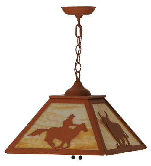 16"Sq Cowboy & Steer Pendant