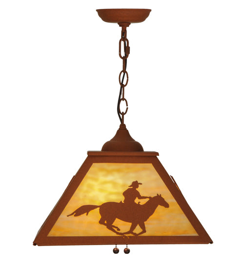 16"Sq Cowboy & Steer Pendant