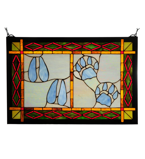 26.5"W X 17.5"H Deer & Cougar Tracks Stained Glass Window