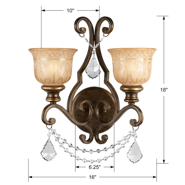 Crystorama Norwalk 2 Light Golden Teak Swarovski Strass Crystal Bronze Umber Sconce