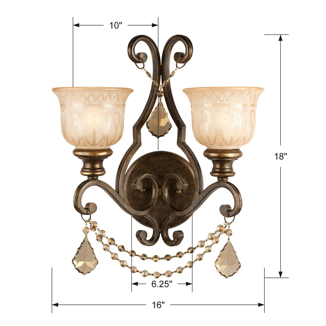 Crystorama Norwalk 2 Light Golden Teak Swarovski Strass Crystal Bronze Umber Sconce