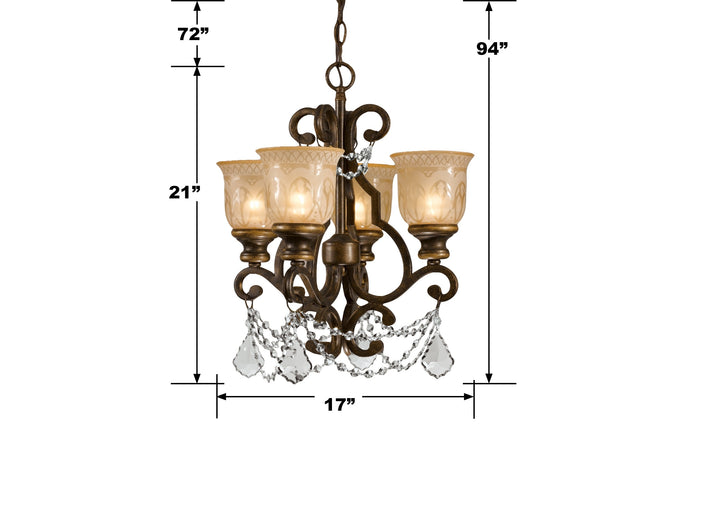 Crystorama Norwalk 4 Light Golden Teak Hand Cut Crystal Bronze Umber Mini Chandelier