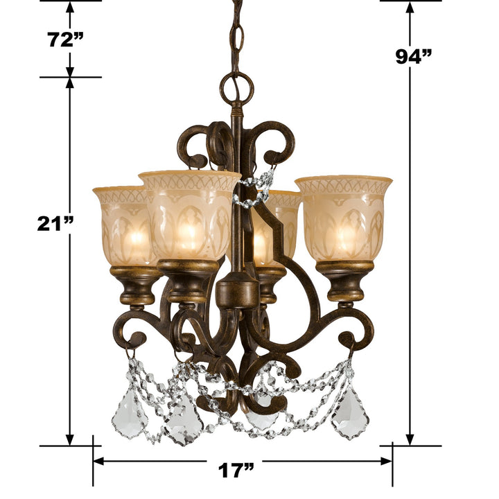 Crystorama Norwalk 4 Light Golden Teak Hand Cut Crystal Bronze Umber Mini Chandelier