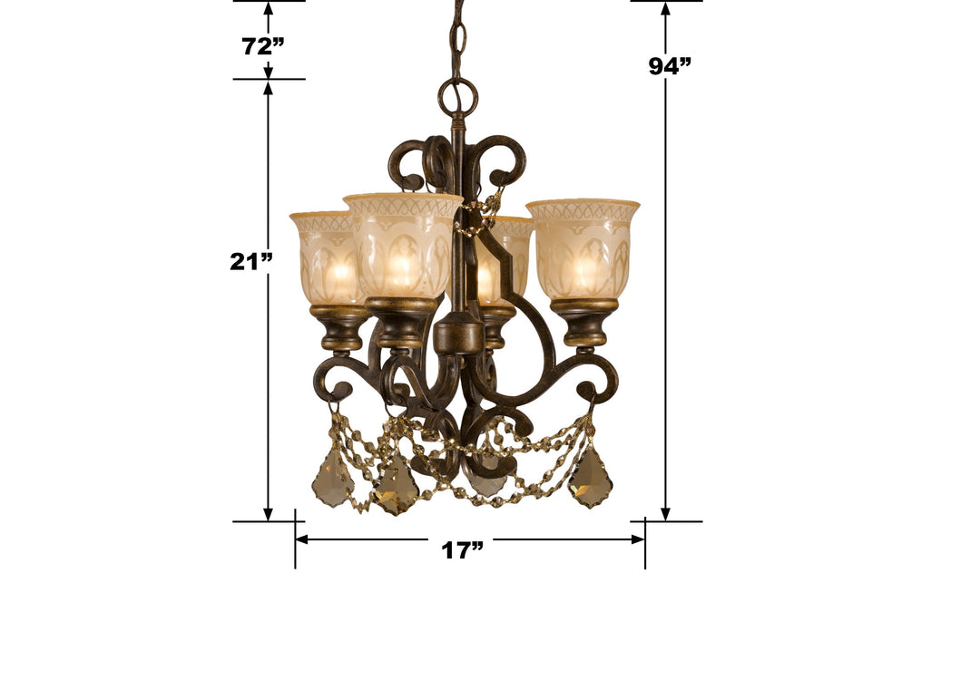 Crystorama Norwalk 4 Light Golden Teak Hand Cut Crystal Bronze Umber Mini Chandelier