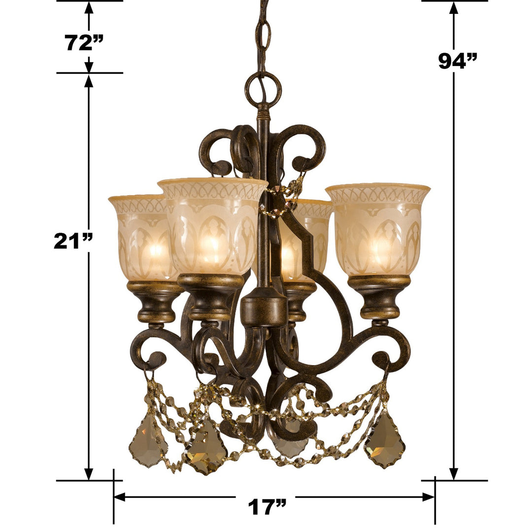 Crystorama Norwalk 4 Light Golden Teak Hand Cut Crystal Bronze Umber Mini Chandelier