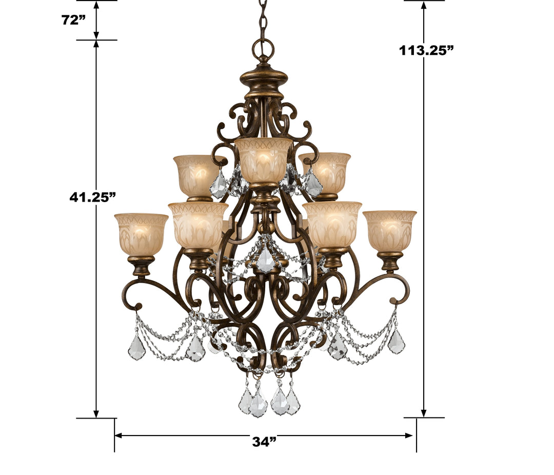 Crystorama Norwalk 9 Light Golden Teak Swarovski Strass Crystal Bronze Umber Chandelier