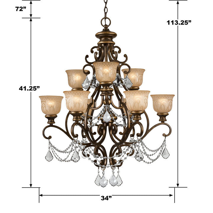 Crystorama Norwalk 9 Light Golden Teak Swarovski Strass Crystal Bronze Umber Chandelier