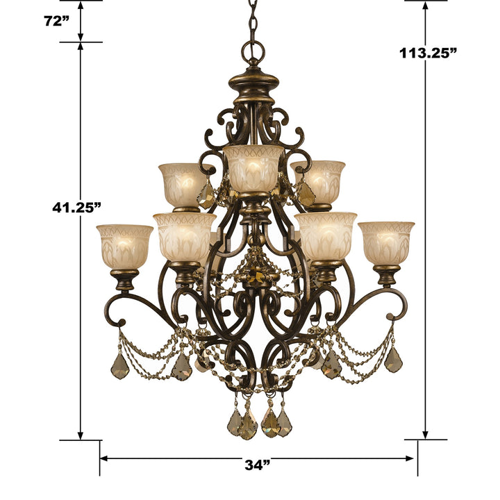 Crystorama Norwalk 9 Light Golden Teak Swarovski Strass Crystal Bronze Umber Chandelier