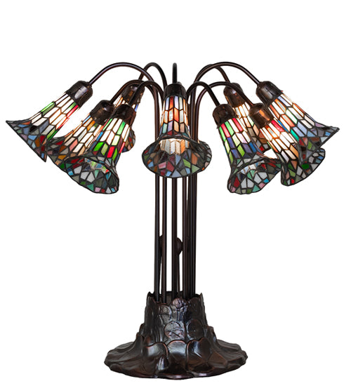 24" High Stained Glass Pond Lily 10 Light Table Lamp