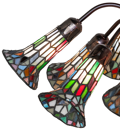 24" High Stained Glass Pond Lily 10 Light Table Lamp