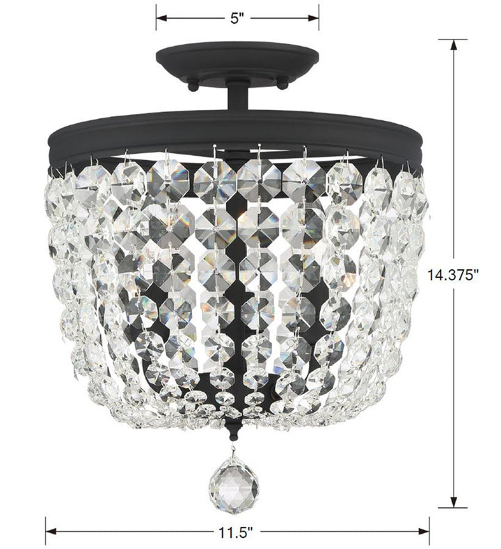 Crystorama Archer 3 Light Spectra Crystal Black Forged Semi Flush Mount