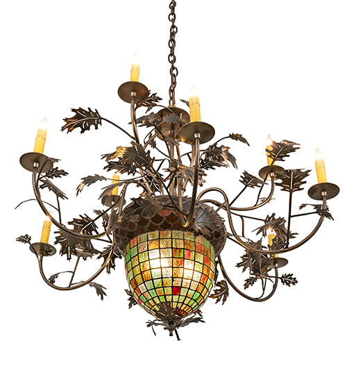 39"W Greenbriar Oak 9 Arm Chandelier