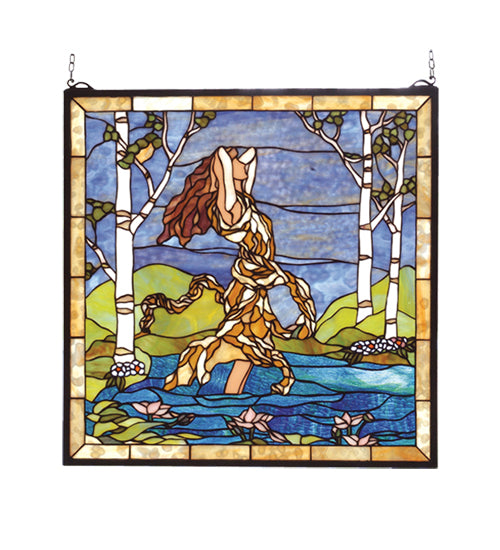 22"W X 22"H Ecstasy In Woodland Stream Stained Glass Window