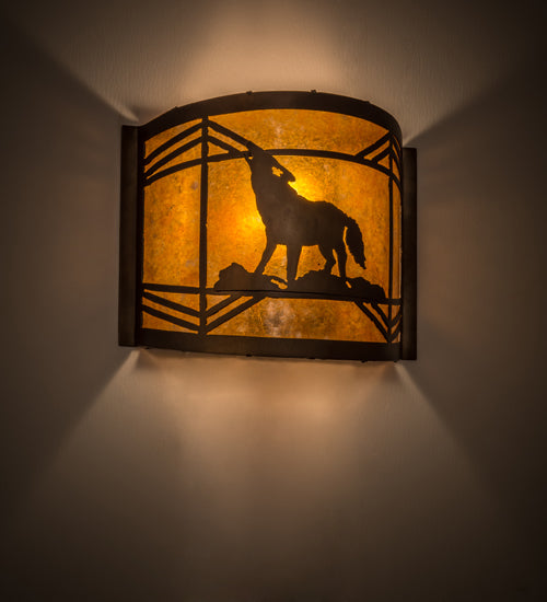 12" Wide Wolf On The Loose Wall Sconce