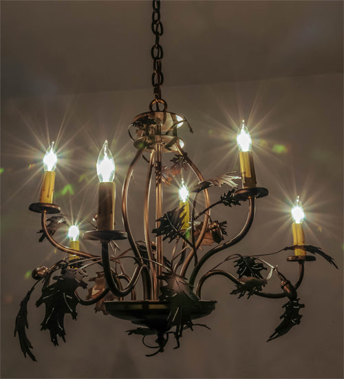 28"W Oak Leaf & Acorn 6 Lt Chandelier