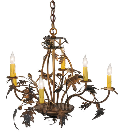 28"W Oak Leaf & Acorn 6 Lt Chandelier