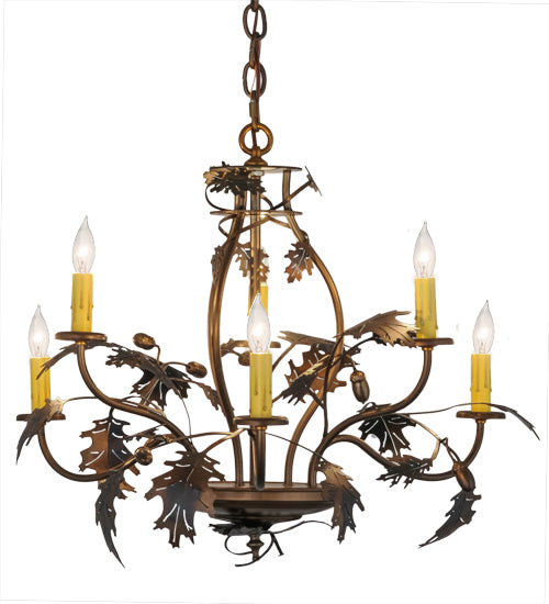 28"W Oak Leaf & Acorn 6 Lt Chandelier