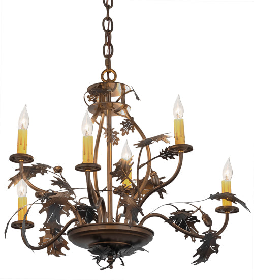 28"W Oak Leaf & Acorn 6 Lt Chandelier