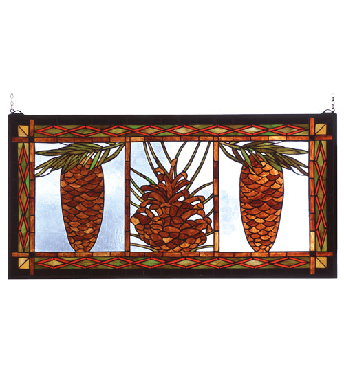 36" Wide X 18" High Pinecone Stained Glass Window