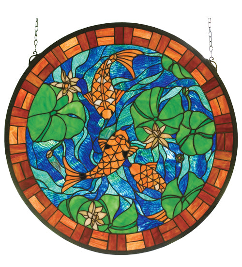 24"W X 24"H Koi Pond Lily Stained Glass Window