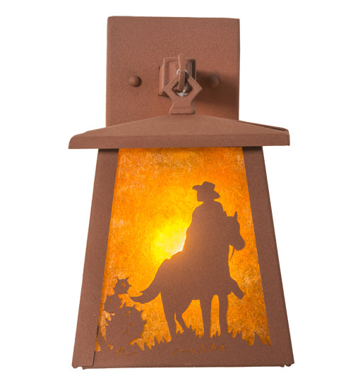 7" Wide Cowboy And Horse Lantern Wall Sconce