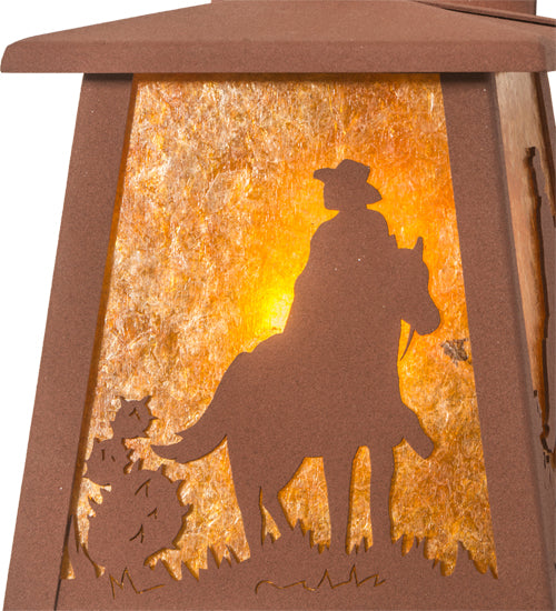 7" Wide Cowboy And Horse Lantern Wall Sconce