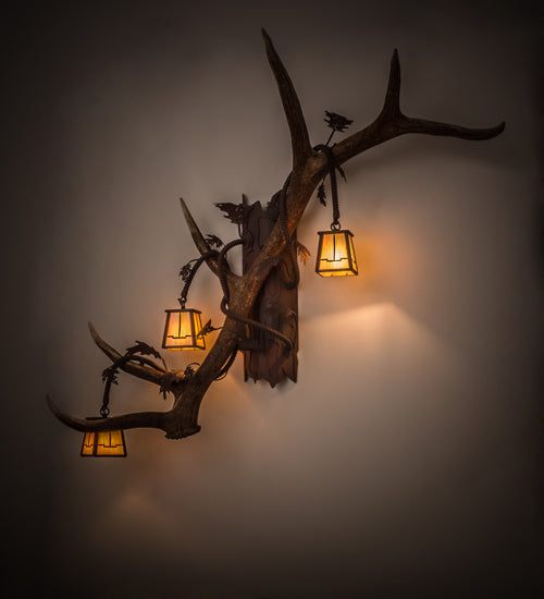 46" Wide Antlers Elk 3 Light Wall Sconce