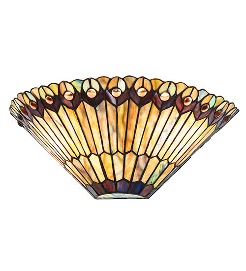 17" Wide Tiffany Jeweled Peacock Wall Sconce