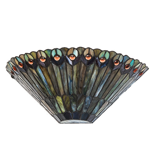 17" Wide Tiffany Jeweled Peacock Wall Sconce