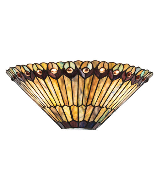 17" Wide Tiffany Jeweled Peacock Wall Sconce