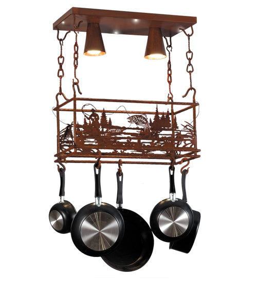 24" Long Fly Fishing Creek 2 Light Pot Rack