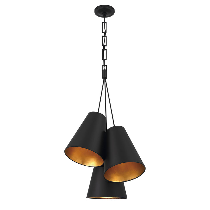 Crystorama Brian Patrick Flynn Alston 3 Light Matte Black + Antique Gold Pendant