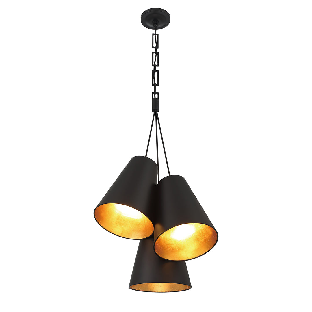 Crystorama Brian Patrick Flynn Alston 3 Light Matte Black + Antique Gold Pendant