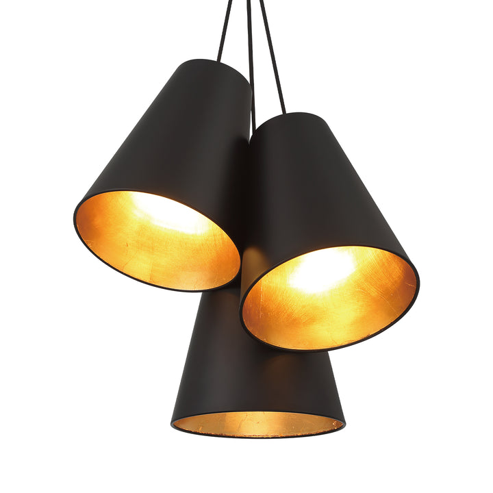 Crystorama Brian Patrick Flynn Alston 3 Light Matte Black + Antique Gold Pendant