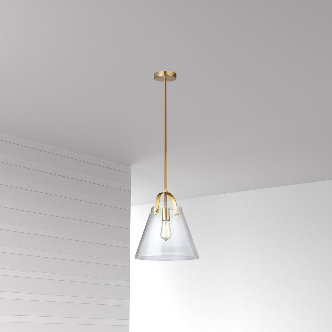 Dainolite 1 Light Incandescent Pendant Aged Brass Finish with Clear Glass